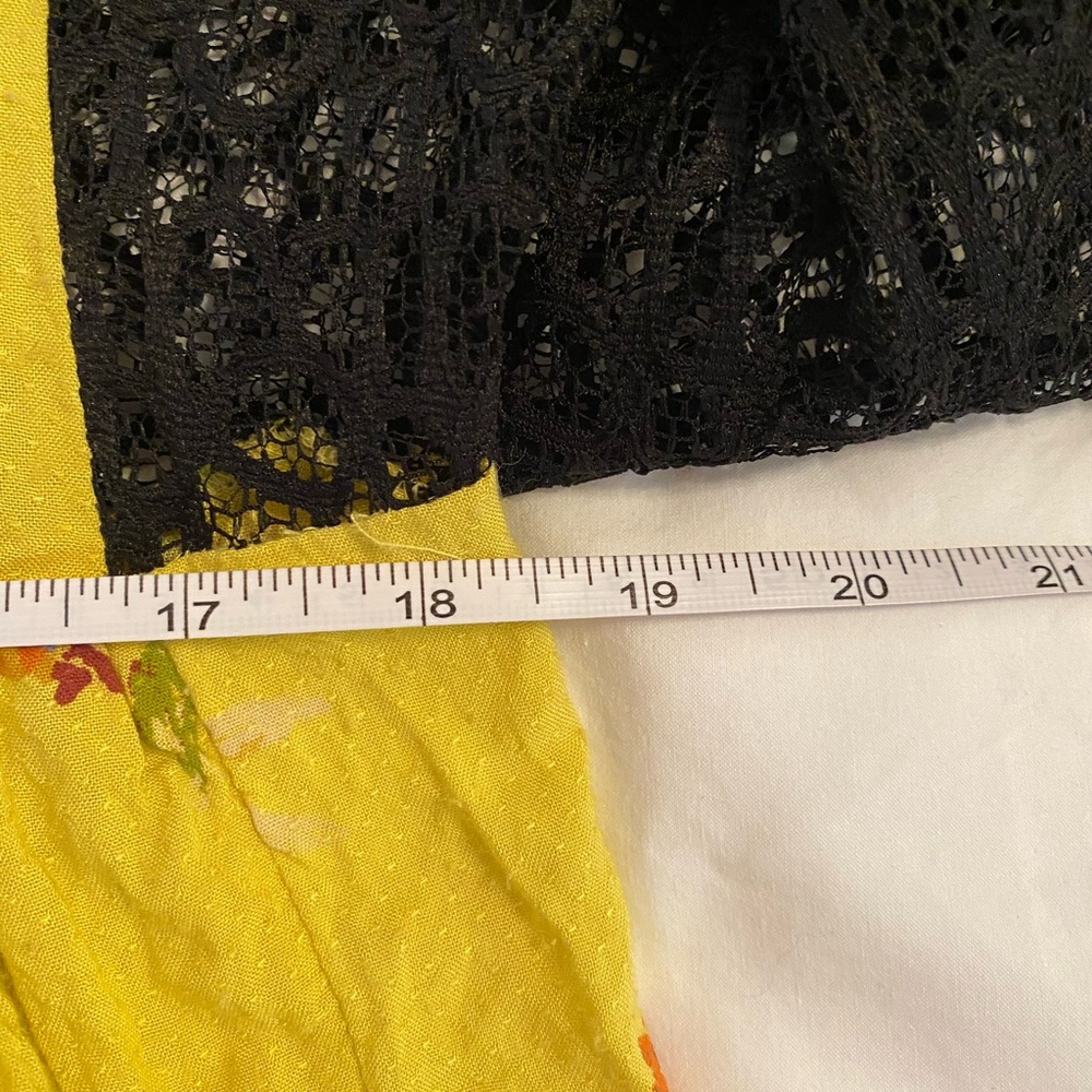 Free People Yellow Floral Blouse with Black Lace - Picture 3 of 11